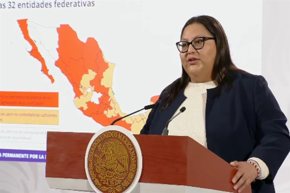 La secretaria de las Mujeres, Citlalli Hernández, presentando diagnóstico sobre acoso sexual en el país.
