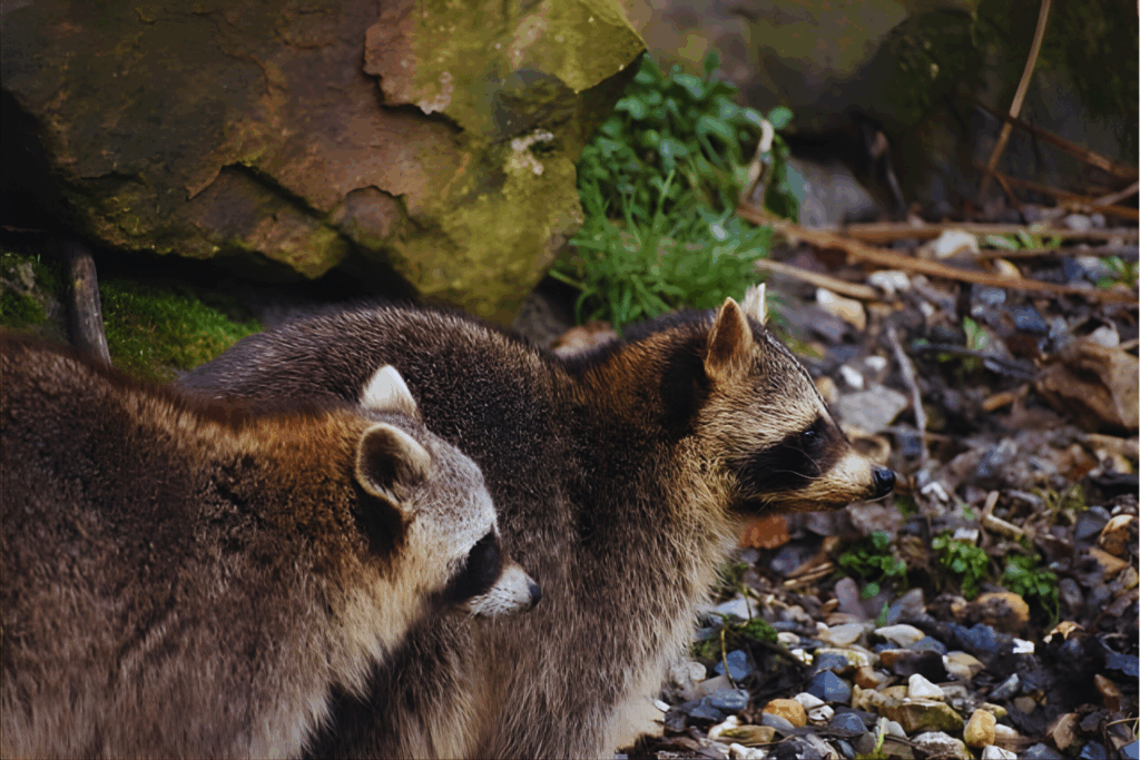 Pareja de mapaches en área natural del Parque Museo La Venta en Villahermosa